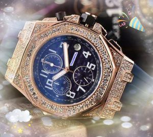 Herendag Datum Quartz Horloges Stopwatch Zwarte groene rubberen rubberriem Topkwaliteit Diamanten Ring Fabriek Tijd Klok Waterdichte sport Swimmel Bracelet Bekijk geschenken