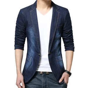 Heren Denim Blazer Mannen Mode Katoen Vintage Jasje 4XL Mannelijke Blauwe Jas Slanke Vet Jeans Blazers 240318