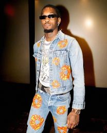 Heren denim jassen merk hiphop tranen high street Amerikaanse retro denim gedrukt gekleurde kapok jeans jas l8OJ #
