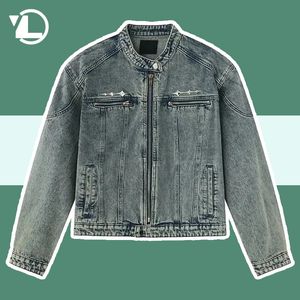 Denim jassen voor heren Hiphop Distressed Washed Metal Design Bomber Cowboyjassen High Steet Retro korte rits Casual uitloper 240311