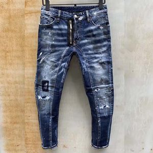 jeans en denim pour hommes mode italie jeans pour hommes true slim lavé fermeture à glissière décoré jeans décontractés urbains déchirés