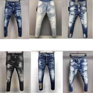 Jeans déchirés de denim pour hommes pour hommes skinny brisé Italie Style Hole Bike Motorcycle Rock Revival Pantalon