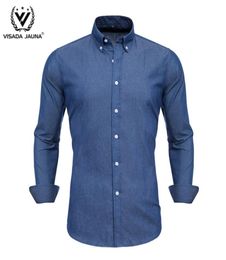 Blous de chemise de denim pour hommes 2020 robes de chemises décontractées sociales mâles Slim Fit pour hommes Chemise Longue grande taille Erkek Gomlek5681475