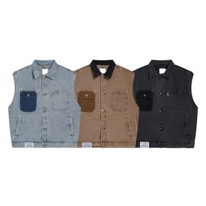 Heren denim vest jas lente herfst streetwear mouwloze jas mode kleding casual vintage gewassen jas met enkele rij knopen