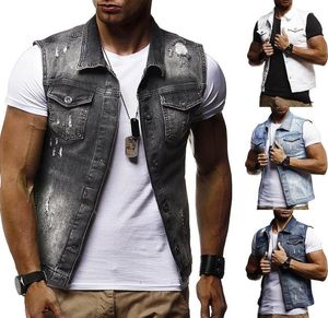 Heren denim vest heren jas mouwloze casual vintage waistcoats heren Jean jas gescheurd slanke fit mannelijke jassen cowboy9583940