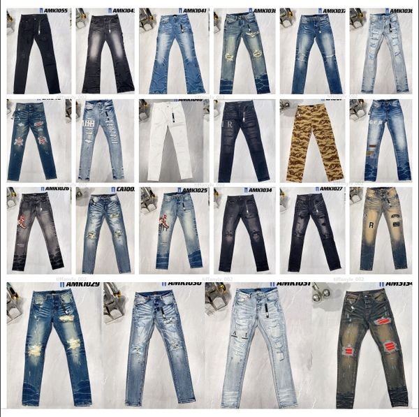 Diseñador para hombre Amirs jeans High Street Hole Star Patch Pantalones con panel bordado de estrella Amirs para mujer para hombre Pantalones ajustados elásticos Pantalones de mezclilla nuevo estilo