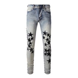 Heren Designer AmJeans paige Mode Skinny Straight Slim Niet-elastische gescheurde jeans Designbroek Kniescheur strak maat 28-40 Lange stijl 2023 zomer A053 BLGT