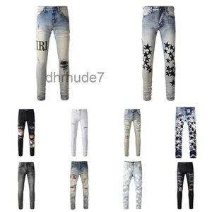 Hommes Designer Amjeans Paige Fashion Skinny Straight Slim Non-élastique Ripped Jeans Design Pantalon Genou Tear Tight Taille 28-40 Long Style 2023 Été A053 5CWT