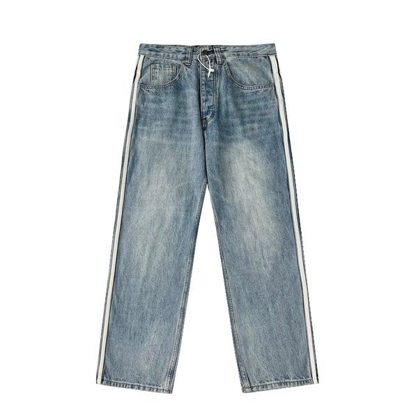 Diseñador para hombre BLCG LENCIA X AD Hacer jeans viejos lavados Pantalones rectos lavados con piedra Letra del corazón Lavado Destruido Mujeres Hombres jeans Jeans rectos