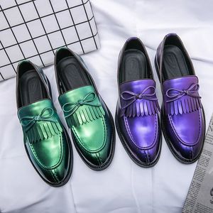 Hommes Designer Casual En Cuir De Luxe Bureau Violet Vert Gland Mocassins Affaires Robe De Mariée Italienne Formelle Chaussures Hommes pour Hommes 240103