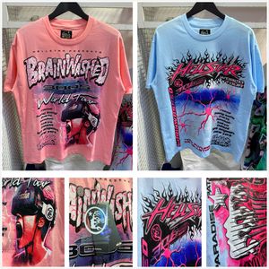 Ropa de diseñador para hombre Camisa Hellstar Camiseta gráfica Camiseta Hipster Camiseta Tela Graffiti callejero Letras Estampado de aluminio Algodón de verano vintage Ajuste holgado Tallas grandes