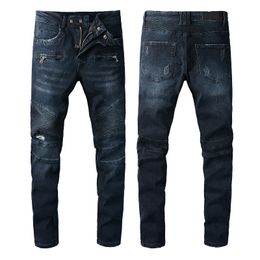 Breigner pour hommes jeans cyclistes zip à niveaux plissé latéral pantalon vintage pantalon de motard lavé pantalon mode décontracté mature tendance du denim pantalon moto jean