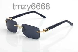 Heren Designer Bril Zonnebril Randloos Vierkant Blauwe Lens Perzik Hart Goud Hardware Polijsten Ambacht Mode Rechthoek c Versieren Arm Buff Houten Brillen 9PN1