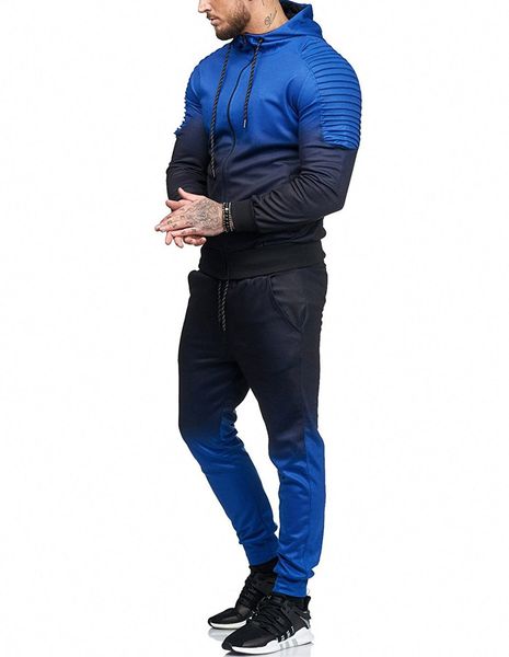 Hommes Designer Dégradé Survêtements Bleu Vert Plissé Sweats À Capuche Élastique Lâche Actif Joggers Homme 2 pcs Livraison Gratuite DRO1