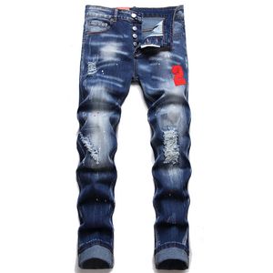 Mens Designer Graphic Jeans Skinny Distress Rip Pantalon avec broderie lettre patchwork High Street Wear gratté Slim Leggings Jeunes droits