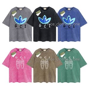 Mens Designer Gu T-shirt Vintage Retro Lavado Camisa Marca de Luxo Camisetas Mulheres Manga Curta Camiseta Verão Algodão Tees Hip Hop Tops Shorts Roupas Várias Cores-5