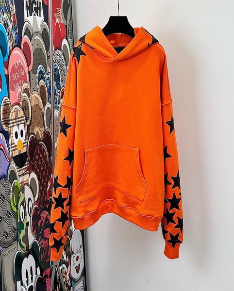 Diseñador para hombre Sudaderas con capucha para hombre Sudaderas para mujer Manga larga Naranja Pentáculo de cuero Moda hombres Sudadera con capucha Sudadera sólida Sport3374493