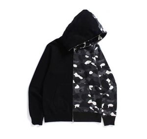 Herenontwerper Hoodie Volledige zip -omhoog Shark Hoodies voor vrouw Black camouflage jas Blue Hoody Hoody Hooded Sweatshirt Man Dames Warm Long Sleeve Tech Fleece Cardigan W5