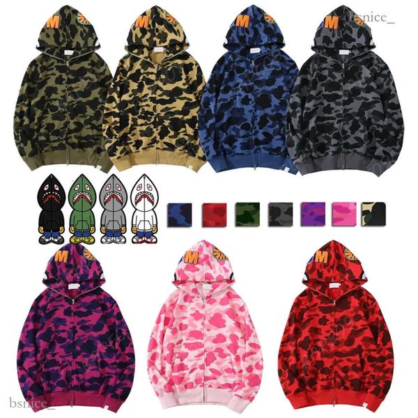 Sudadera con capucha de diseñador para hombre con cremallera completa Sudaderas con capucha de tiburón para mujer Chaqueta de camuflaje negro Sudadera con capucha azul Sudadera con capucha Hombre Suéter para mujer Manga larga Tech Fleece Cardigan 382