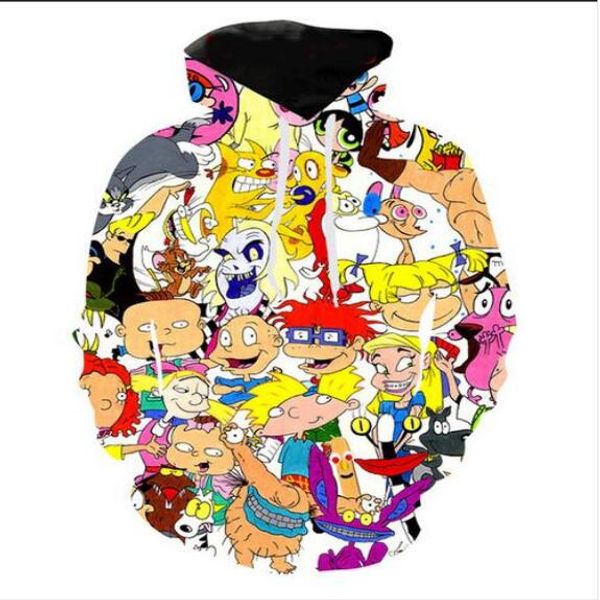 Diseñador para hombre Sudaderas con capucha para hombres Amantes de la sudadera Dibujos animados en 3D Rugrats 90's Sudaderas con capucha Abrigos Sudaderas con capucha Camisetas Ropa WR07