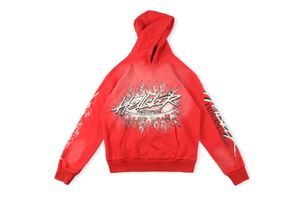 Sudaderas con capucha de diseñador para hombre, sudaderas para hombre, moda HELLSTAR street INS, rojo fuego con vintage, sudadera con capucha con estampado de barro antiguo, sudaderas de hip-hop de manga larga para hombre de la calle