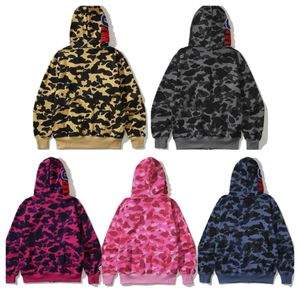 Mens Hoodies Zip Up Shark Jackets, Camouflage Printed Loose Sporty Jackets