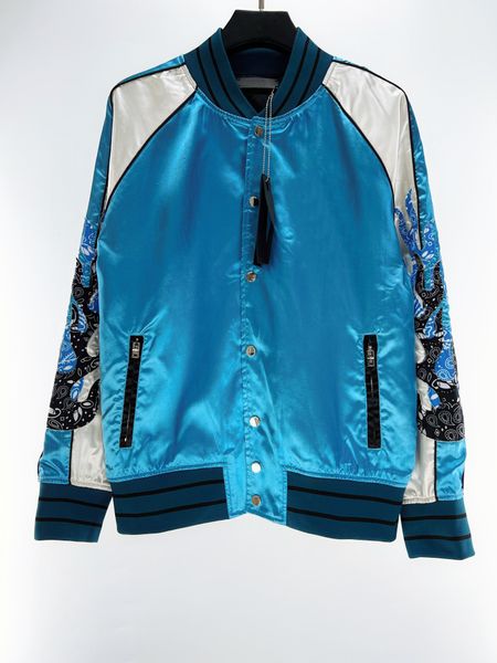 veste de créateur pour hommes manteau de broderie de flamme bleu noir hommes Causal Baseball uniforme Hip Hop vêtements mode hommes boutons de tranchée vêtements d'extérieur Sport