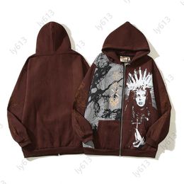 Veste de créateurs pour hommes kanyes sweats à capuche swetshirts américains marée super high high street mystère reine des sweats de sweats à fermeture éclair rétro décontractés décontractés pour hommes