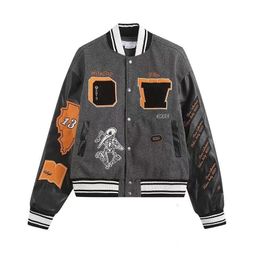 Heren Designer Jas OW Borduren Off Wit Heren Sport Vintage Bomberjacks Varsity Jas Honkbal Streetwear Patchwork Letter Rocky