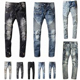 Diseñadores Jeans para hombre Pantalones de maternidad desgastados y desgastados Biker Slim Fit Motocicleta Bikers Denim For Men s Fashion Mans Black Pants pour hommes