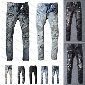Jeans de diseñador para hombre Biker desgastado desgastado Slim Fit Motociclistas Bikers Denim For Men s Fashion Mans Black Pants pour hommes