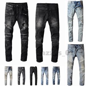 Heren Designer Jeans Distressed Ripped Biker Slim Fit Motorcycle Bikers Denim Voor Heren Mode Zwarte Broek pour hommes277u