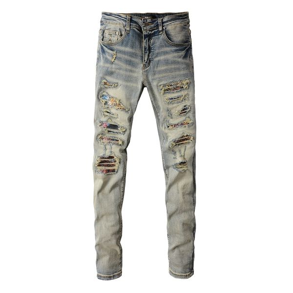 Jean pour hommes en jean en détresse Biker Slim Fit Motorcycle Denim pour les hommes de la mode de Top Quality Pantalons Mans pour Homme 009