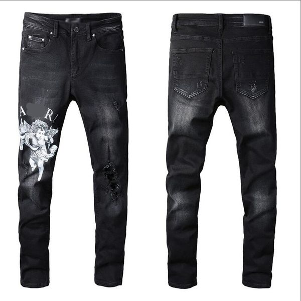 Jeans de diseñador para hombre Biker desgastado desgastado Slim Fit Motociclistas Bikers Denim For Men s Fashion Mans Black Pants pour hommes # 309