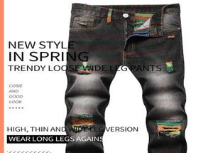 Heren Designer Jeans Distressed scheurde rechte buis los voor Men S Fashion Mans Black Pants8278356