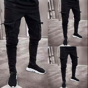 Jeans de diseñador para hombre Moda Jean negro Hombres Denim Skinny Biker Jeans Destroyed Frayed Slim Fit Pocket Cargo Lápiz Pantalones Tallas grandes 174t