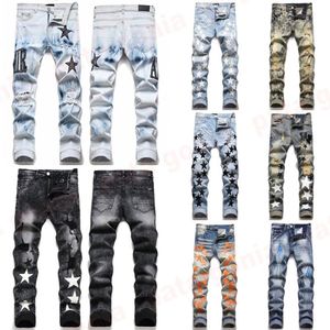 Hommes Designer Jeans Mode Européenne Amérique Style Jean Hombre Lettre Étoile Pantalon De Broderie Patchwork Ripped Pour Pantalon De Moto M313k