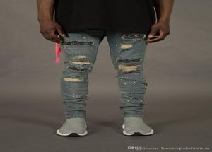 Jeans créateurs pour hommes trous de mode et rhin pantalon de crayon d'ornement homme zipper fly pantalon lavé2203076