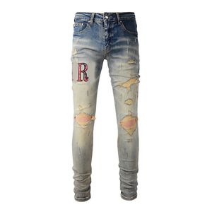 Jeans de créateur pour homme pour homme Pantalon Skinny Gris Rip Denim Biker Peinture Détresse Pantalon Broderie Slim Fit Stretch Moto Bone Halloween Hip Hop Straight Streetwear 02