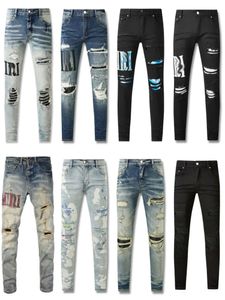 Men's Jeans purple jeans women's designer distressed slim fit motorcycle man stacked baggy pants hole jogging jean