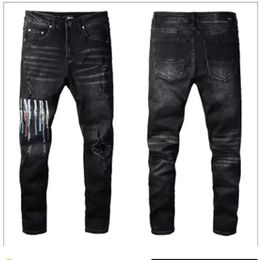 Pantalones vaqueros de diseñador para hombre Elásticos altos desgastados Rasgados Slim Fit Motocicleta Biker Denim para hombres Moda Pantalones negros # 030265P