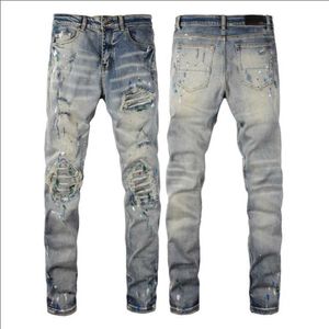 Mens Designer Jeans Haute Élastiques Distressed Ripped Slim Fit Moto Biker Denim pour Hommes Mode Pantalon Noir ### j9sk
