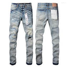 Jeans de marque pour hommes Marque de luxe Purple Man Black High Street Paint Graffiti Motif Endommagé Ripped Skinny Pantalon Denim Pantalon