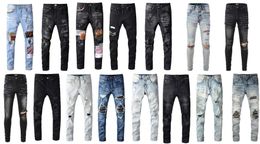 Heren designer jeans man zwarte jean rip coole stijl luxe denim broek verontruste gescheurde biker jean slanke motorfiets hombre letter star jeans voor heren broek pantalones