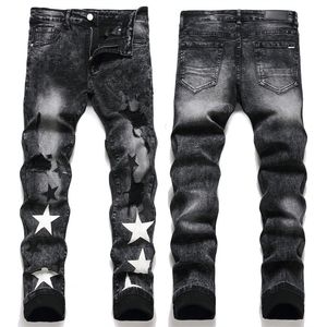 Heren Designer Jeans heren jean man broek ontwerper zwarte magere stickers licht wassen gescheurde motorfiets rock mannen rock revival