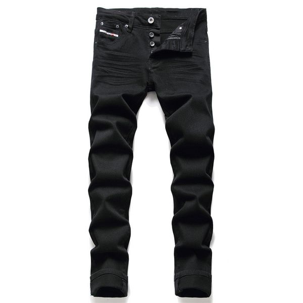 Diseñador de hombres Jeans Multicolor lavado con botón de jean delgado Motociclo de peso delgado Motociclo del estiramiento del flaco tinte de grano Tamaño 29-40