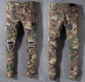 amiri hombre del diseñador de moda hombre nuevo camuflaje jirones famosa marca de vaqueros de los pantalones vaqueros casuales hop pantalones de cadera motociclista N1 envío libre