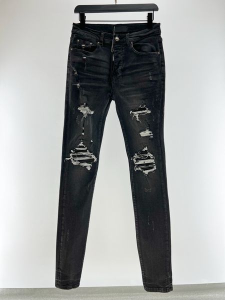 Jeans de créateurs pour hommes déchire extensible en cuir noir pantalon homme en détresse du motard déchiré de moto de la moto