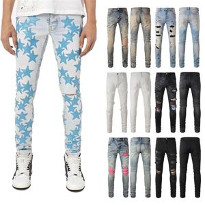 Jeans de marque pour hommes jeans skinny pantalons de conception long hippop autocollant broderie slim denim streetwear droit pantalon skinny entier 357S