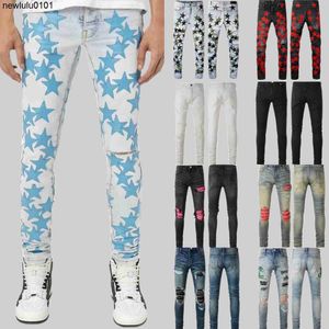 Heren Designer Jeans Slim Patchwork Paige jeans denim sterren patroon amirs broek letters scheurde knie gescheurd voor man mager recht